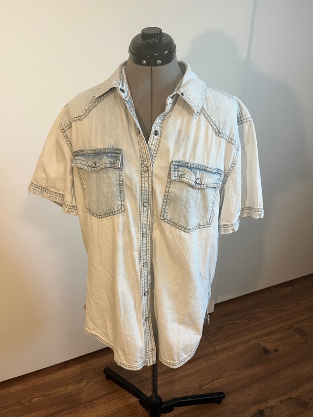 We The Free Light Blue Short Sleeve Denim Button-Down